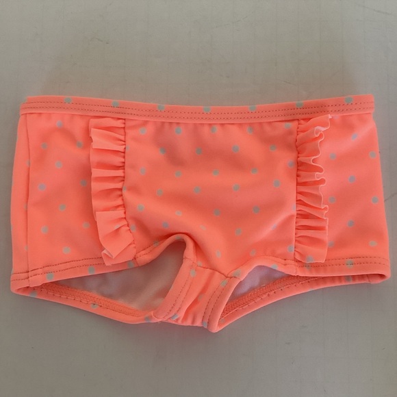 Janie and Jack Girls Swimsuit Size 3-6M Orange White Polka Dots Ruffle Two Piece - Picture 4 of 7